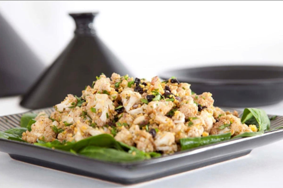 CAULIFLOWER, COUSCOUS AND PINE NUT SALAD WITH POMEGRANATE DRESSING